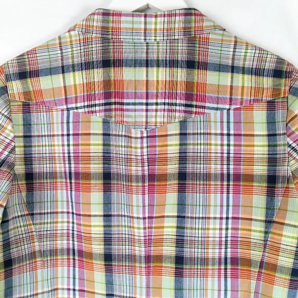 Talbots Blazer Size 10 Y2K Madras Plaid Button Up Pockets Cotton Flax Preppy - Picture 4 of 14